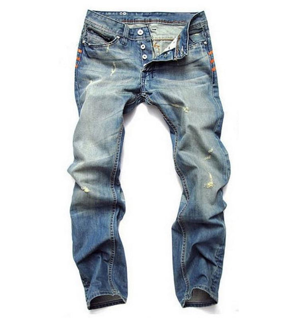 Land of Nostalgia Men's Straight Slim Button Fly Jeans Retro Trousers Pants (Ready to Ship)