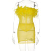 Land of Nostalgia Slash Neck Women's Spaghetti Straps Mini Dress with Feather (Ready to Ship)