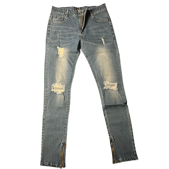 Land of Nostalgia Men's Knee Hole Denim Skinny Jeans (Ready to Ship)