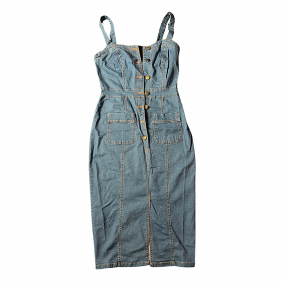 Land of Nostalgia Women's Sexy Slim Denim Button Strap Dress (Ready to Ship)