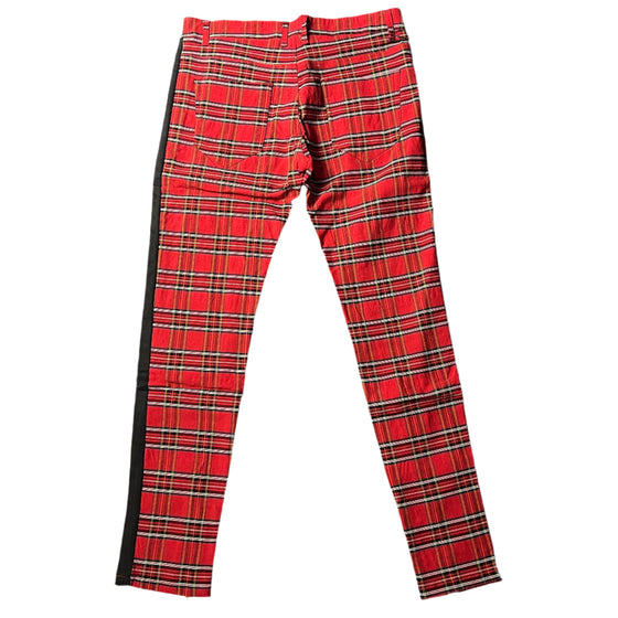 Bold Red Plaid Denim & Cotton Pants