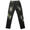 Land of Nostalgia Men's Black Floral Embroidered Skinny Jeans (Ready to Ship)