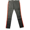 Land of Nostalgia Men’s Black Distressed Skinny Jeans with Red Side Stripes (Ready to Ship)