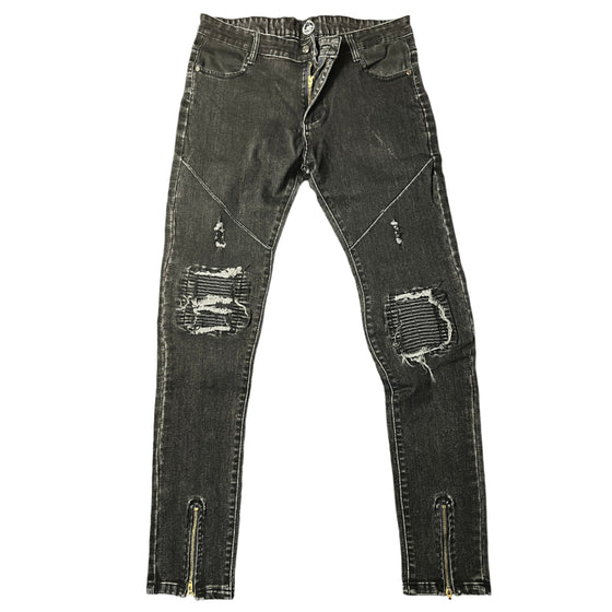 Land of Nostalgia Black Distressed Skinny Jeans with Zipper Detail (Ready to Ship)