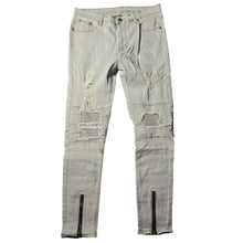  Land of Nostalgia Men’s Distressed Light Blue Zipper Skinny Jeans (Ready to Ship)