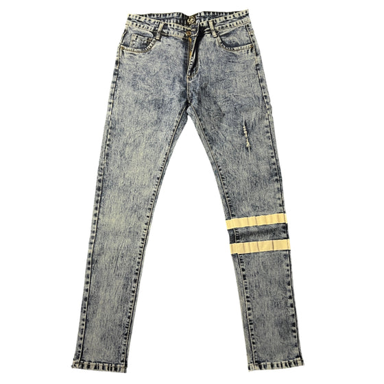 Land of Nostalgia Men's Distressed Skinny Jeans with Reflective Stripes (Ready to Ship)