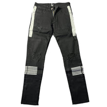  Men's Black Distressed Skinny Jeans with White Stripe Design