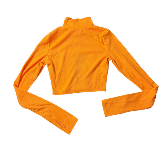 Land of Nostalgia Women’s Neon Orange Zip-Up Crop Top (Ready to Ship)