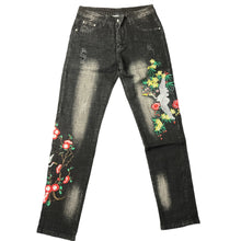  Land of Nostalgia Men's Black Floral Embroidered Skinny Jeans (Ready to Ship)