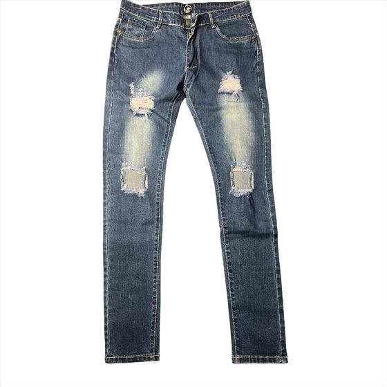 Land of Nostalgia Men's Knee Hole Denim Skinny Jeans (Ready to Ship)