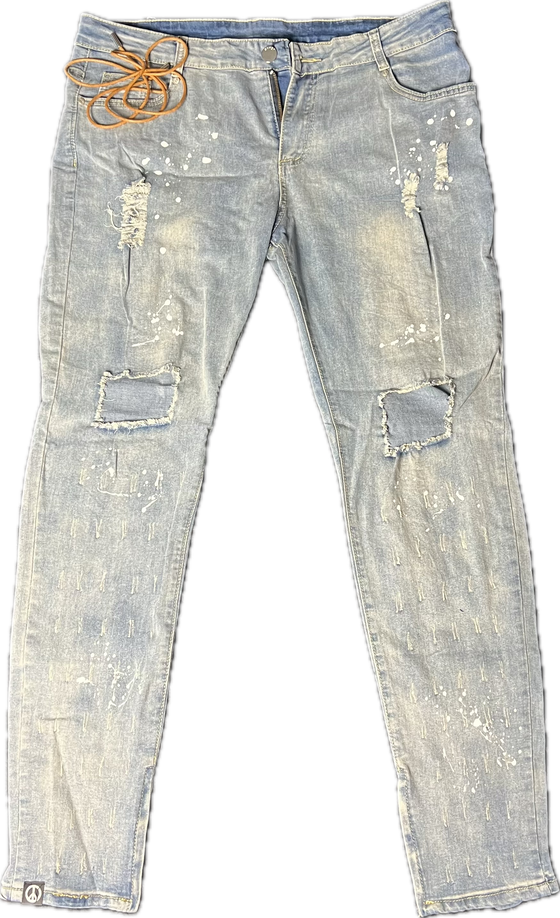 Land of Nostalgia Distressed Paint-Splatter Denim Jeans (Ready to Ship)