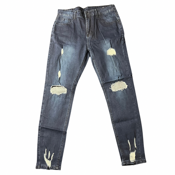 Land of Nostalgia Men's Skinny Stretch Distressed Ripped Jeans (Ready to Ship)