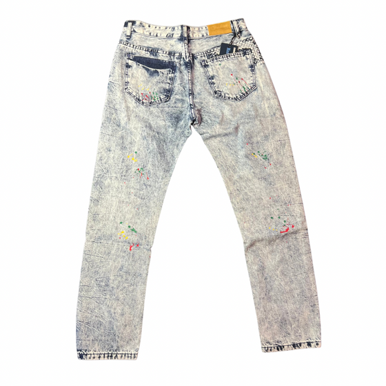 Land of Nostalgia Men's Artistic Distressed Patchwork Denim Jeans