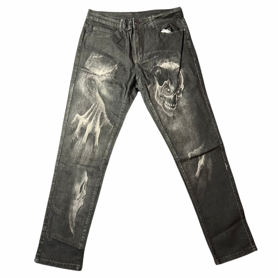 Land of Nostalgia Men's Skull Design Skinny Jeans (Ready to Ship)