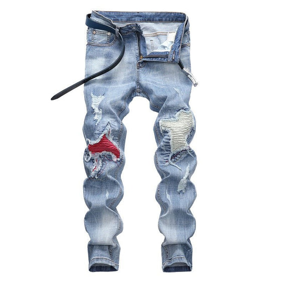 Land of Nostalgia Streetwear Men's Hip Hop Embroidery Ripped Skinny Jeans (Ready to Ship) - Land of Nostalgia