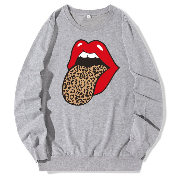 Land of Nostalgia Streetwear O - Neck Red Big Mouth Printed Women's Pullover Sweatshirt (Ready to Ship) - Land of Nostalgia