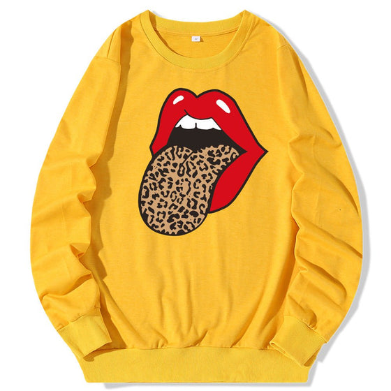 Land of Nostalgia Streetwear O - Neck Red Big Mouth Printed Women's Pullover Sweatshirt (Ready to Ship) - Land of Nostalgia