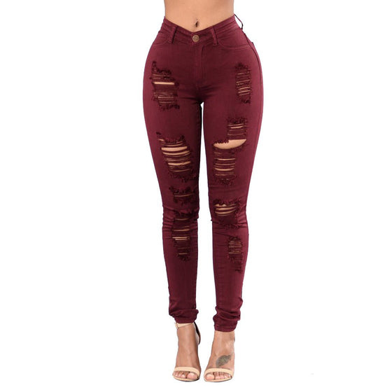 Land of Nostalgia Stretch Denim Ripped Pants Women's Skinny Jeans - Land of Nostalgia