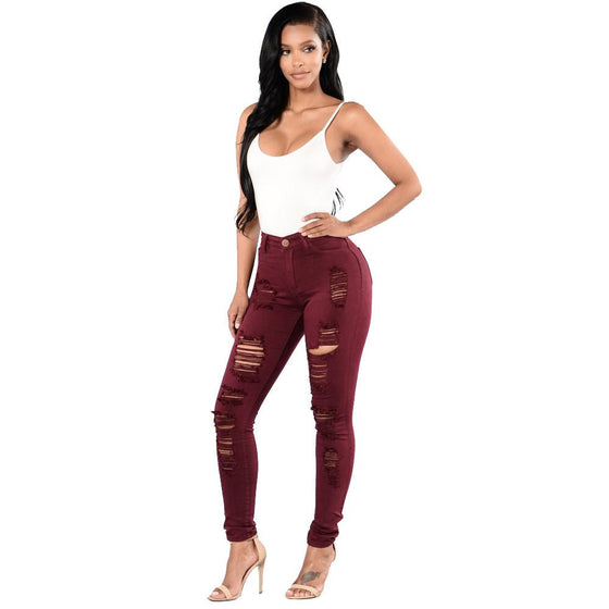 Land of Nostalgia Stretch Denim Ripped Pants Women's Skinny Jeans - Land of Nostalgia