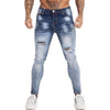 Land of Nostalgia Stretch Men's Elastic Waist Streetwear Blue Denim Ripped Pants Skinny Jeans - Land of Nostalgia