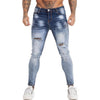 Land of Nostalgia Stretch Men's Elastic Waist Streetwear Blue Denim Ripped Pants Skinny Jeans - Land of Nostalgia