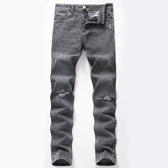 Land of Nostalgia Stretch Skinny Ripped Keen Hole Men's Slim Denim Fit Jeans - Land of Nostalgia