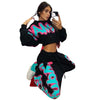 Land of Nostalgia Women's Letter Print Hooded Sweatshirt with sweatpants Set - Land of Nostalgia