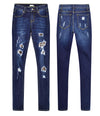 Land of Nostalgia Women's Leopard-print Blue Denim Skinny Jeans