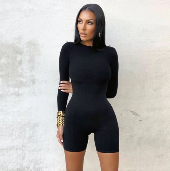 Land of Nostalgia Ribbed Patchwork Long Sleeve Women's Romper