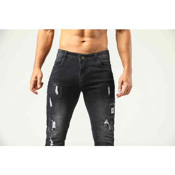 Land of Nostalgia Men's Casual Ripped Hole Trousers Denim Pants Jeans