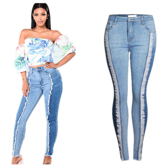 Land of Nostalgia Women's Skinny Denim Trousers Tassel Jeans