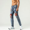 Land of Nostalgia Men's Skinny Ripped Patches Denim Jeans Pants