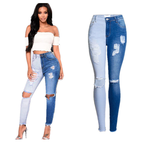 Land of Nostalgia Women's Stretch Trousers Skinny Ripped Denim Jeans Pants