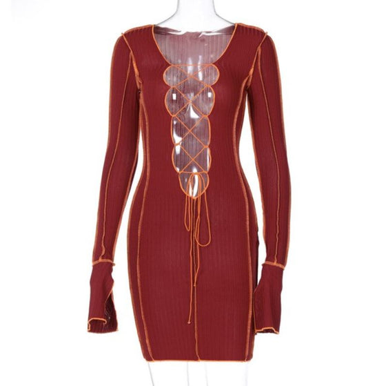 Land of Nostalgia Women's Long Sleeve Cut Out Bandage Mini Dress