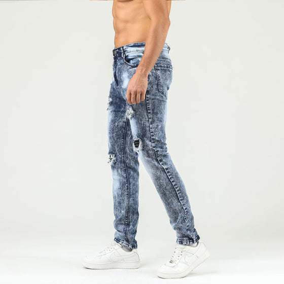 Land of Nostalgia Men's Skinny Trousers Stacked Ripped Jeans