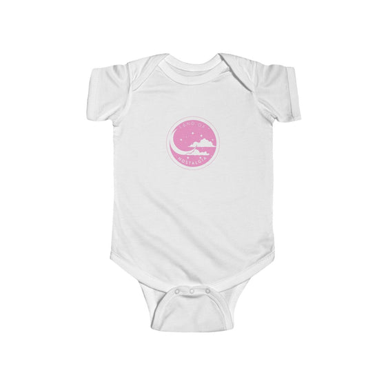 Land of Nostalgia White Infant Fine Jersey Bodysuit with Pink & White Logo