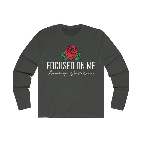 Land of Nostalgia Focus on Me Men's Long Sleeve Crew Tee with Red Rose