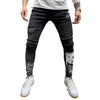 Land of Nostalgia Men's Elasticity Black Denim Skinny Jeans with Print Design