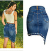 Land of Nostalgia High Waist Women's Irregular Pearl Ripped Sexy Slim Denim Jean Skirts