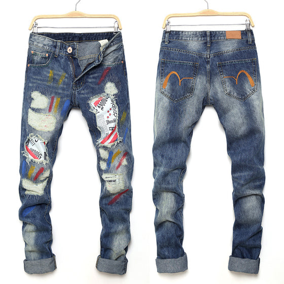 Land of Nostalgia Straight Men's Ripped Trousers Jeans