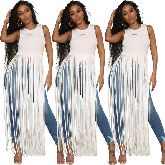 Land of Nostalgia Women's Sexy Sleeveless Tassels Casual Summer Dress Tees (Ready to Ship)