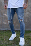 Land of Nostalgia Men's Damage Distressed Denim Trousers Skinny Jeans (Ready to Ship)