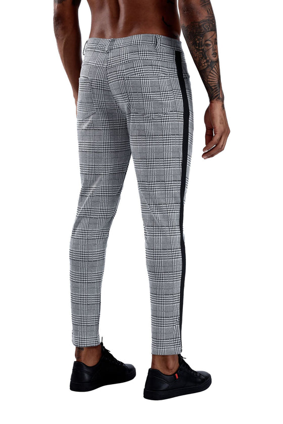 Land of Nostalgia Summer Fashion Men's Sexy Slim Fit Stretch Straight Trousers Casual Jogger Plaid Pants