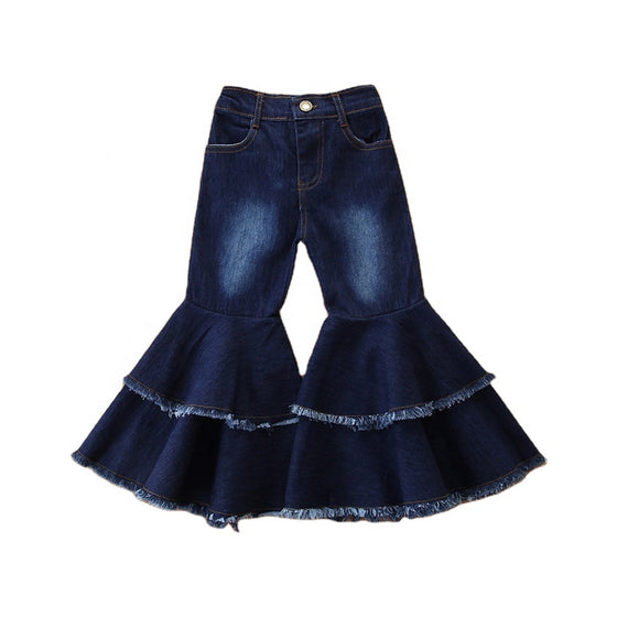 Land of Nostalgia High Waisted Kids Toddler Girl Bell Bottom Pants Denim Wide Leg Trousers Jeans Pants (2-7 yrs old)