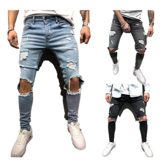 Land of Nostalgia Men's Ripped Knee Skinny Jeans (Ready to Ship)