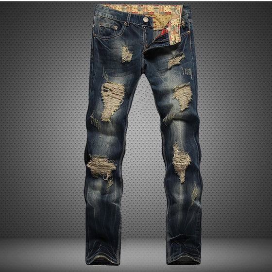 Land of Nostalgia Destroyed Men's Hip Hop Broken Pants Ripped Vintage Jeans