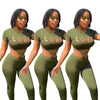 Land of Nostalgia Women's Short Sleeve Sexy Letter Print Tee Suits Set