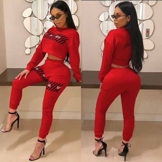 Land of Nostalgia Long Sleeve Women's Casual Sexy Letter Print Sweat Suit Set