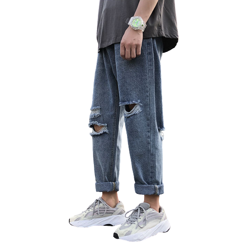 Land of Nostalgia Hip Hop Men's Casual Loose Trousers Straight Pants Denim Jeans