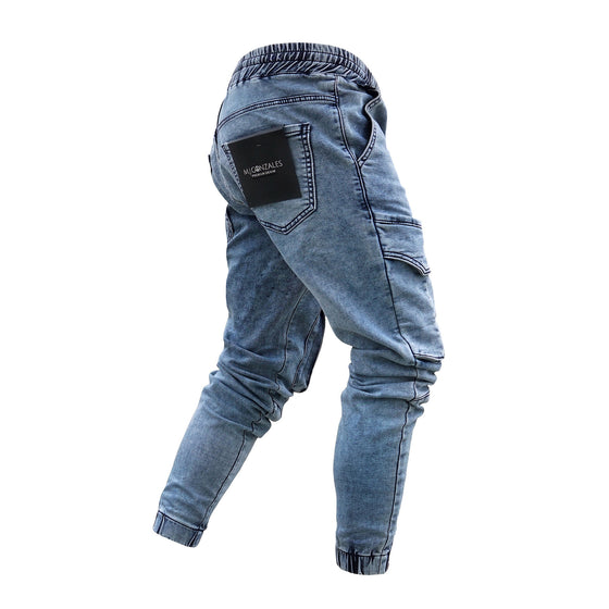 Land of Nostalgia Men's Elastic Waist Skinny Pants with Pocket Jeans